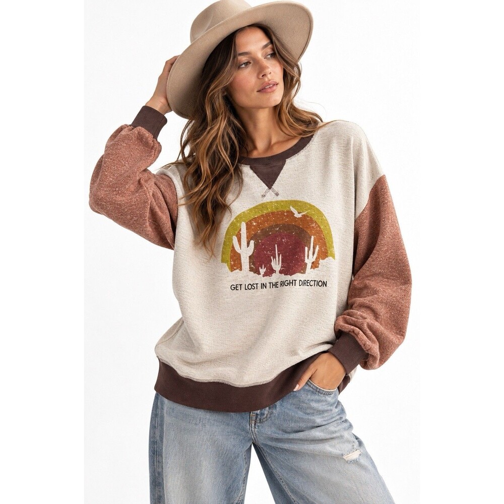 Taylor & Sage Get Lost in the Right Direction Desert Graphic Sweatshirt Medium